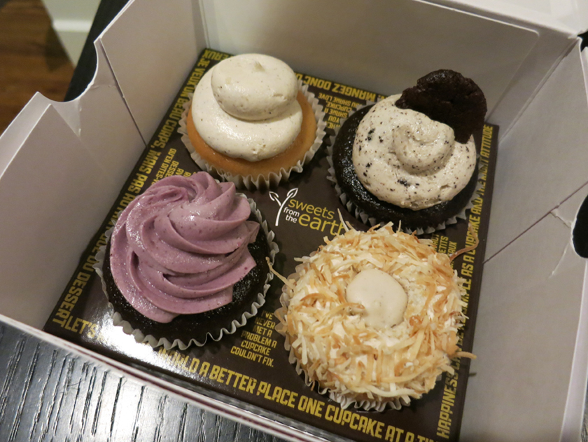 Four vegan cupcakes in a box from Sweets from the Earth