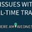 White text with the words "3 Issues With Full-Time Travel" and "Where Am I Wednesday" on a blue background