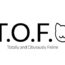 Image contains a white background with black text in the centre. The text says "T.O.F." and there is a cartoon outline of a cat's face with whiskers to the right of the text. Below this, in a smaller font, there is text that says "Totally and Obviously Feline"