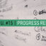 Image contains a notepad with illegible text in black ink and a pen on the left-hand side. In the foreground, there is text in the middle of the screen on a strip of light green that says "T.O.F.U. #15 |" in black and "Progress Report" in white.
